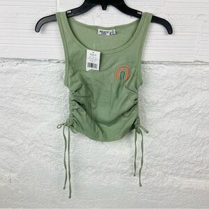 NWT MIGHTY FINE light green embroidered rainbow scrunchy side top size small